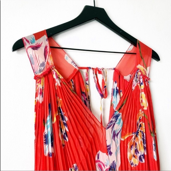Free People Red Hibiscus Floral Sleeveless Top S - Picture 2 of 8